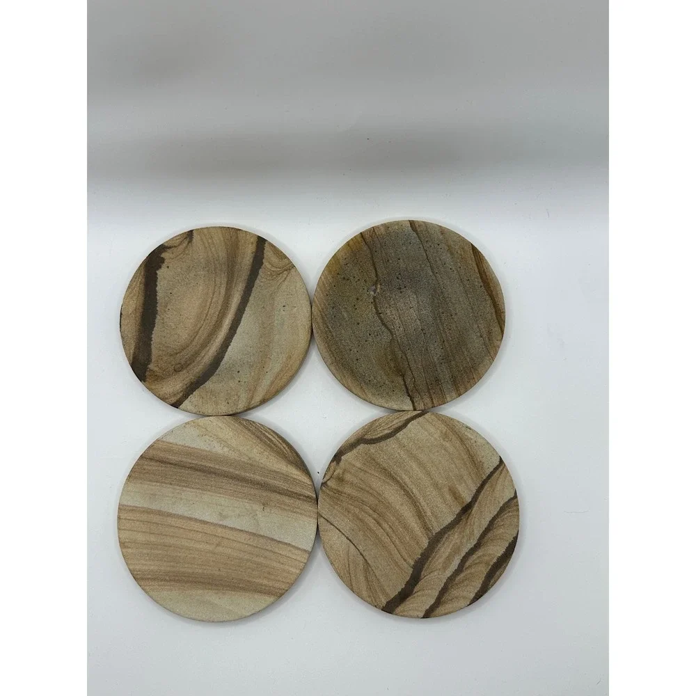 Thirstystone Natural Sandstone Coasters Set of 4 with Black Iron Holder Brown‎